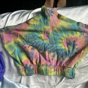 Yellow and Pink Crop Hoodie with Ribbed Details